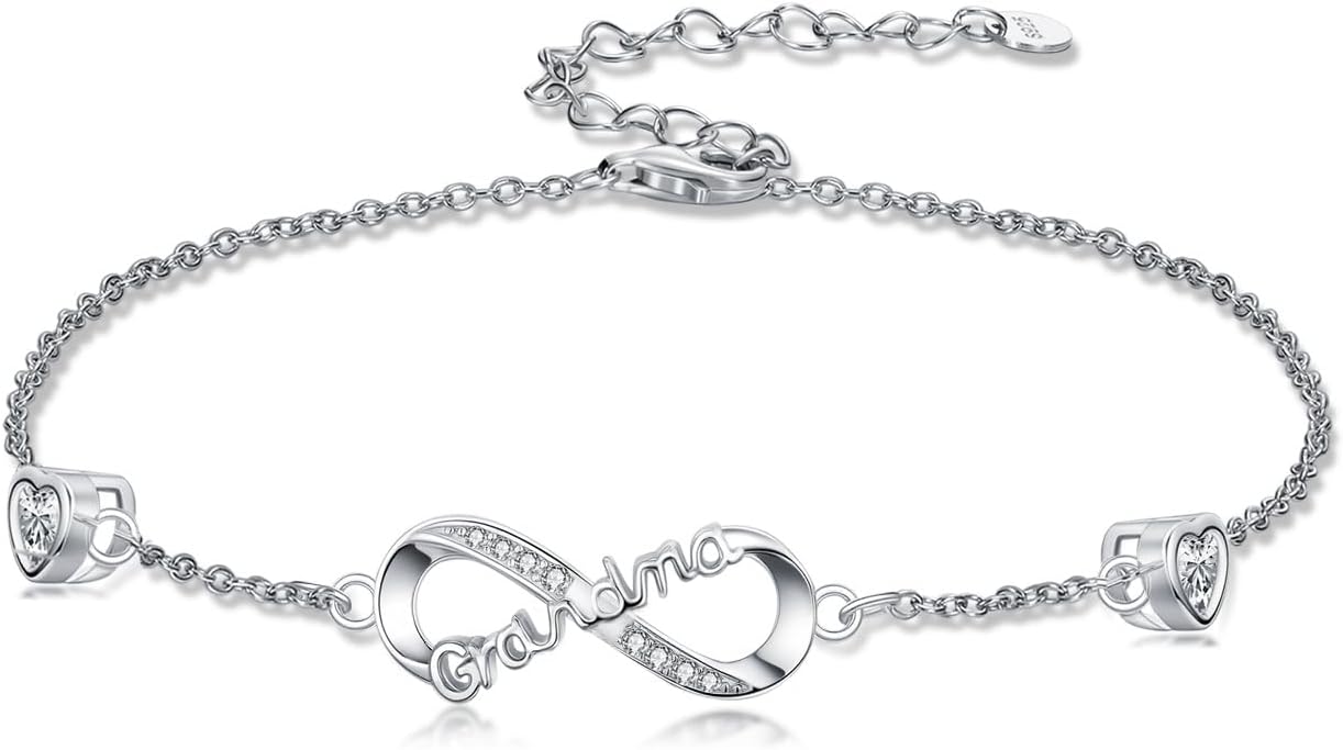 Dorunmo Infinity Bracelet Mom Bracelet 925 Sterling Silver 14K Gold Plated Infinity Heart Anklet for Women Christmas Jewelry Gifts for Wife Mom Daughter