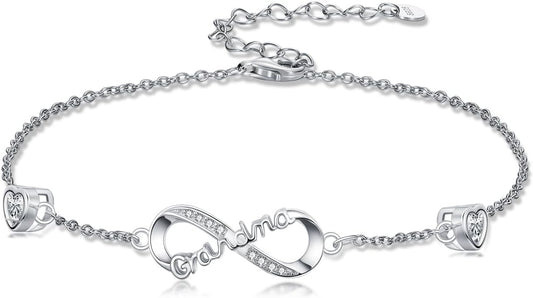 Dorunmo Infinity Bracelet Mom Bracelet 925 Sterling Silver 14K Gold Plated Infinity Heart Anklet for Women Christmas Jewelry Gifts for Wife Mom Daughter
