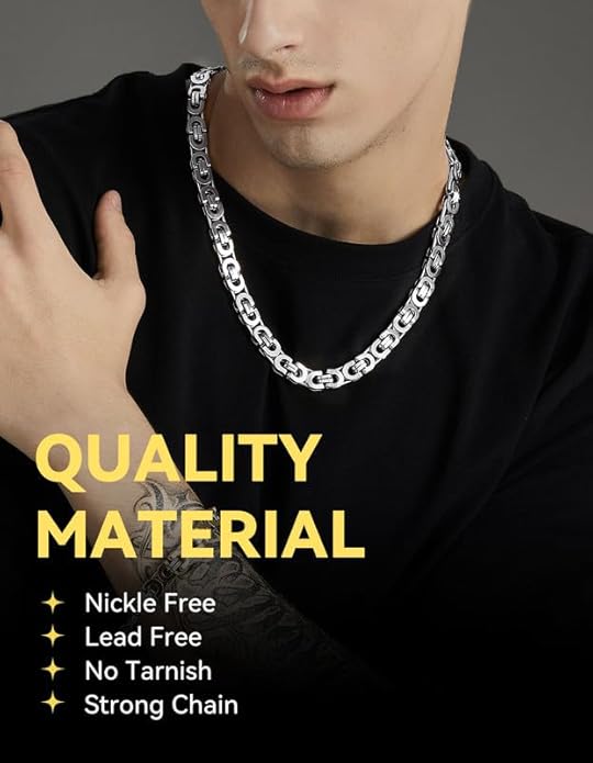 ChainsHouse Flat Byzantine Link Necklace for Men 6mm/8mm/10mm Width, 18K Gold Plated/Stainless Steel Black Byzantine Chain Necklaces, 18" 20" 22" 24" 26" 28" 30" Length, with Gift Box