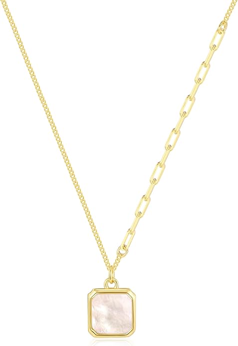 SUNFEEL Mother of Pearl Pendant Necklace 14K White/Yellow Gold Plated Sterling Silver Necklace for Women Dainty Jewelry Gifts for Mom Wife Girlfriend, Length 16+2 Inch