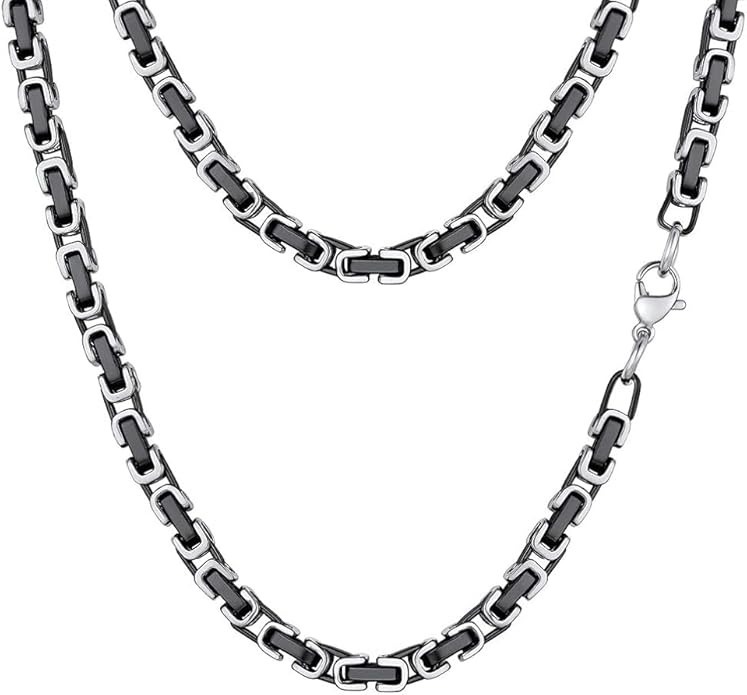 PROSTEEL 4MM/6MM/8MM Stainless Steel Necklace for Men Women, Stylish and Cool, Byzantine Chain Black Gold Silver Tone, 18-30 Inches, Come Gift Box