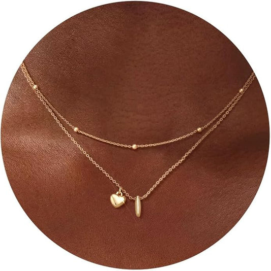 adoyi Gold Necklace for Women Layered Bubble Heart Letter Initial Necklaces for Women Trendy Jewelry 14K Gold Plated Chain Chunky Name Necklace Stack Charm A-Z Pendant Set Jewelry Gifts