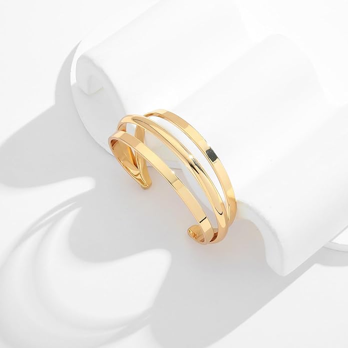 Gold Cuff Bracelet for Women Chunky Multi-layer Cross Wire Open Bracelet Hollow Wide Cuff Bracelets Adjustable Gold Open Cuff Bangle Bracelet