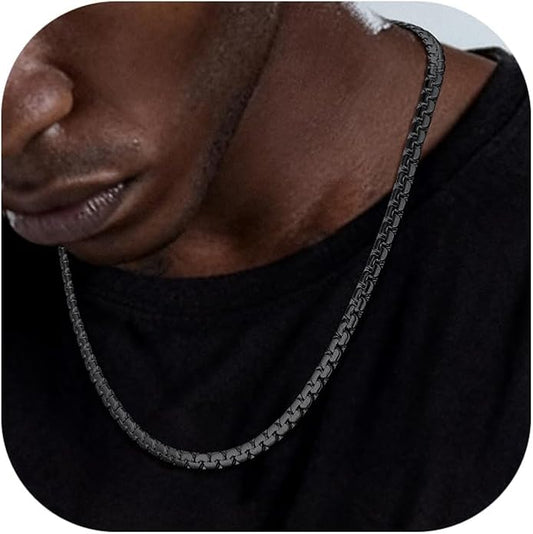 Richsteel Stainless Steel Mens Flat Link Chain Necklace, Black/Gold/Steel Chain for men, 2mm/4mm/6mm Width, No Tarnish & Hypoallergenic Hip Hop Jewelry, 18"-30" Length
