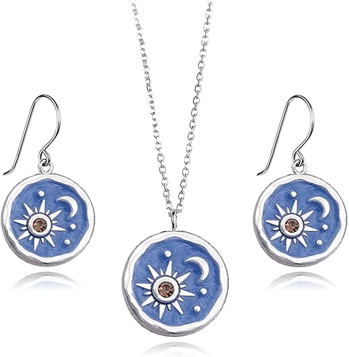 MALOYANVE Vintage Sun and Moon Drop Dangle Earrings for Women Unique lightweight Handmade Retro Boho Antiqued Gold Silver Round Coin Earrings for Women Jewelry