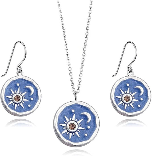 MALOYANVE Vintage Sun and Moon Drop Dangle Earrings for Women Unique lightweight Handmade Retro Boho Antiqued Gold Silver Round Coin Earrings for Women Jewelry