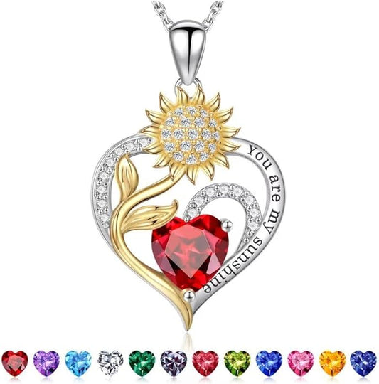 Iefil Christmas Gifts for Women Wife Mom - Sunflower Birthstone Necklace for Women, Anniversary Birthday Gifts 925 Sterling Silver Heart Pendant You Are My Sunshine Jewelry for Girlfriend Mom Daughter
