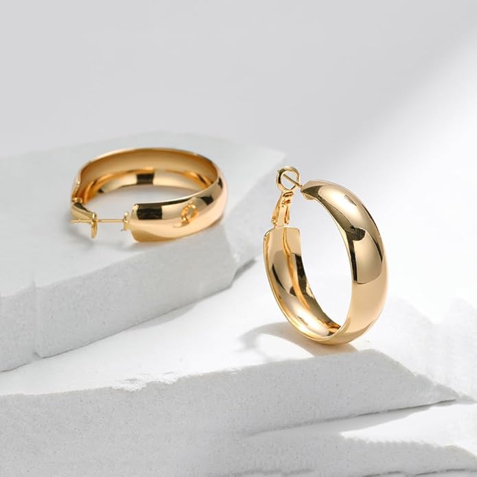 8YEARS Chunky Gold Hoop Earring for Women, 18K Gold Plated Lightweight Thick Hoops, Hypoallergenic Trendy Jewelry for Gift
