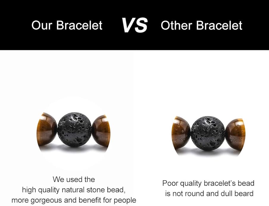 M MOOHAM Natural Stone Bracelets for Men - 8mm Tiger Eye, Matte Agate, Lava Rock - Teen Boys Gifts for Birthday, Anniversary, Christmas