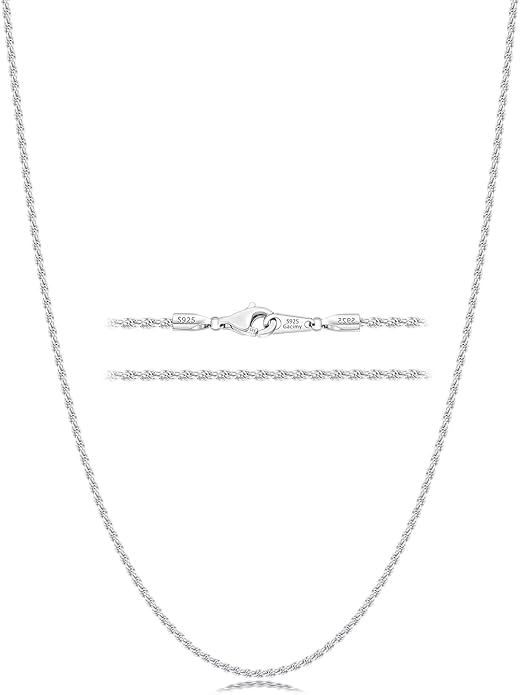 Gacimy 925 Sterling Silver Rope Chain for Women Men, 1.2mm 1.5mm 1.8mm Width 16 18 20 22 24 Inches Length