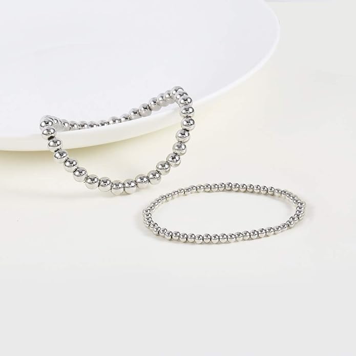 Elegance 11 designs 14K Gold Plated Bead Ball Bracelet Stretchable Elastic Gold Beaded Bracelets for Women