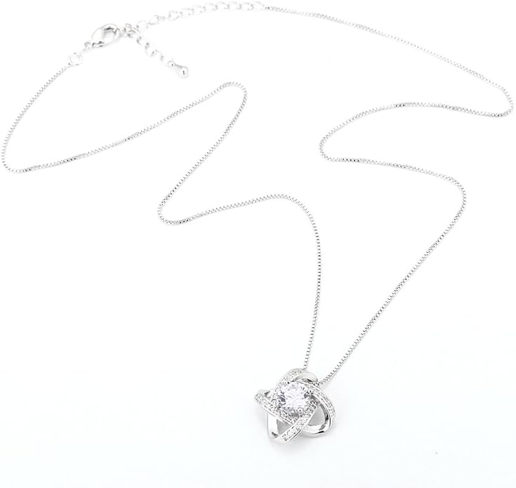 AMYJANE Bridal Jewelry Set for Women - Crystal Cubic Zirconia Love Knot Necklace Stud Earrings Elegant CZ Jewelry Set for Wedding Bride Bridesmaids Gift Set
