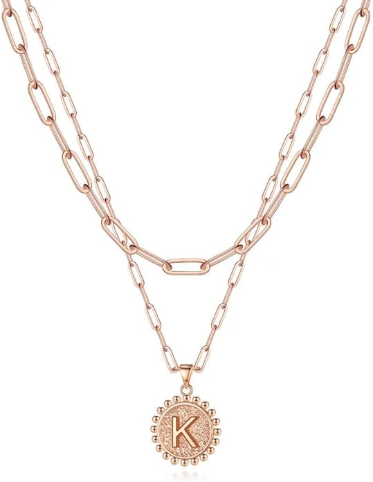 Ursteel Layered Initial Necklaces for Women, 14K-Gold-Plated Dainty Layering Paperclip Chain Necklaces for Women Jewelry