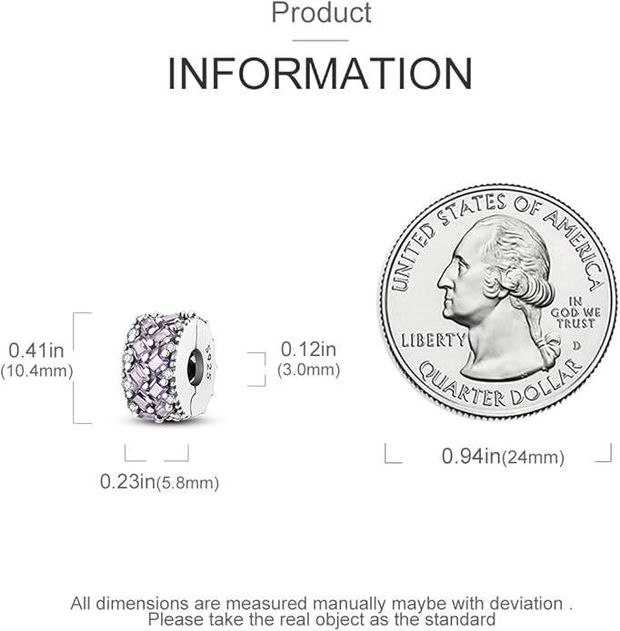 Parmuz Clip Spacer Charm for Bracelet 925 Sterling Silver Pave Cubic Zirconia Lock Stopper Bead Star Moon Evil Eye Jewelry Charm for Woman