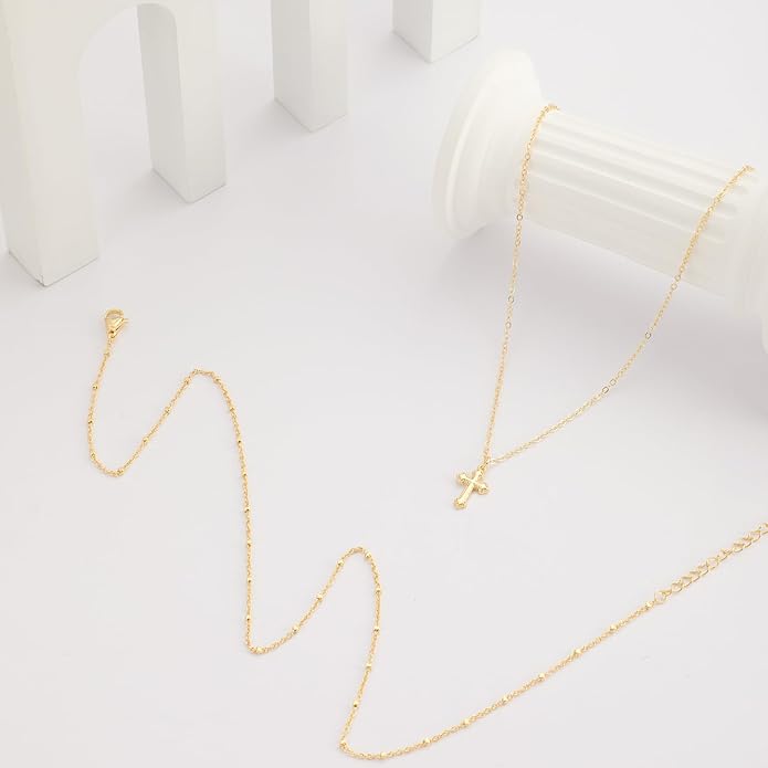 Cross Necklace for Women 14K Gold Silver Plated Dainty Small Cross Pendant Choker Simple Trendy Cute Cross Charm Chain Necklace Easter Basket Stuffers Baptism Religious Faith Jewelry Gift