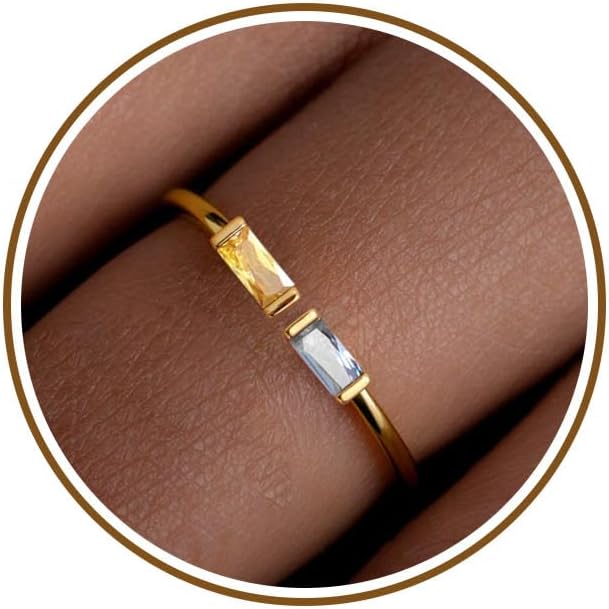 JSJOY Birthstone Rings for Women Dainty Emerald Blue Ring Birthday Gifts for Mom Her Gemstones CZ Ring for Teens Gold Rings That Don't Tarnish Adjustable Ring Jewelry Gifts
