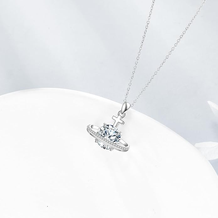 Moissanite Necklace for Women 925 Sterling Silver Eternal Pendant 1ct Lab Diamond Necklace Jewelry Gifts for Wife Girlfriend Mom