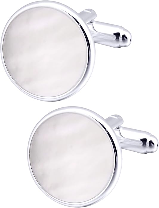 Jonwo Silver Mother of Pearl Cufflinks in Gift Box Round Cuff Links for Business Wedding Anniversary Dress