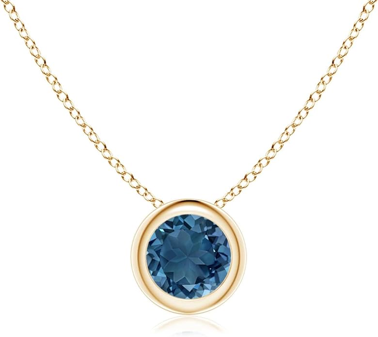 Angara Natural London Blue Topaz Solitaire Pendant for Women | Round Blue Topaz Pendant Necklace in 14K Solid Gold/Silver/Platinum With 18" Chain | December Birthday, Gemstone Jewelry Gift