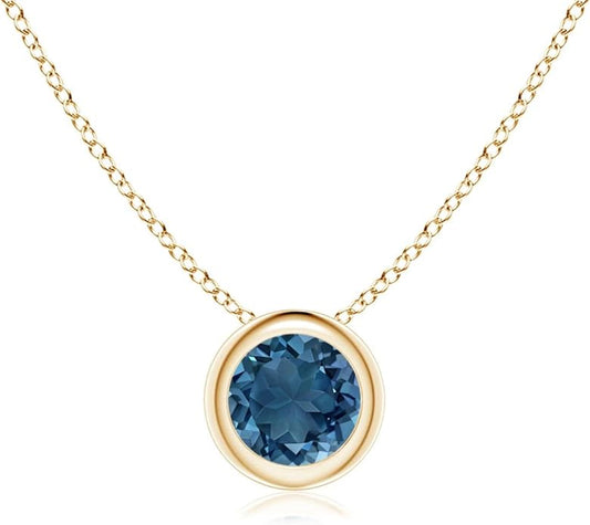 Angara Natural London Blue Topaz Solitaire Pendant for Women | Round Blue Topaz Pendant Necklace in 14K Solid Gold/Silver/Platinum With 18" Chain | December Birthday, Gemstone Jewelry Gift