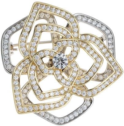 14K Gold Mother of Pearl Camellia Brooch, Luxury Moissanite Flower Pin, Sophisticated Accessory for Dinners and Parties