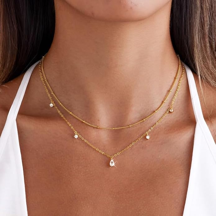 Layered Necklaces For Women,Dainty Gold Plated Necklace Stack Prom Layering Necklaces For Women Trendy Chain Cross Choker Necklace Set Fashion Accessories