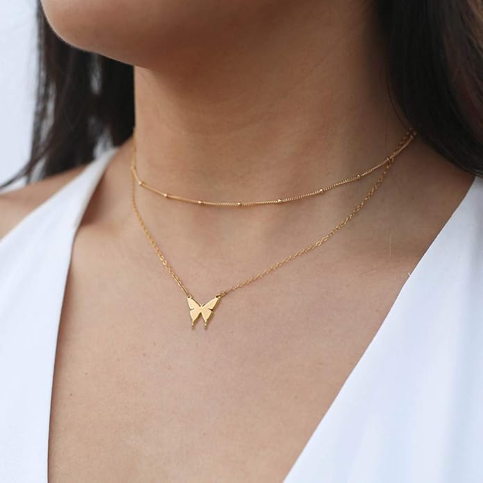 Turandoss Dainty Layered Choker Necklace, Handmade Y Pendant Necklace Multilayer Bar Disc Necklace Adjustable Layering Choker Necklaces for Women