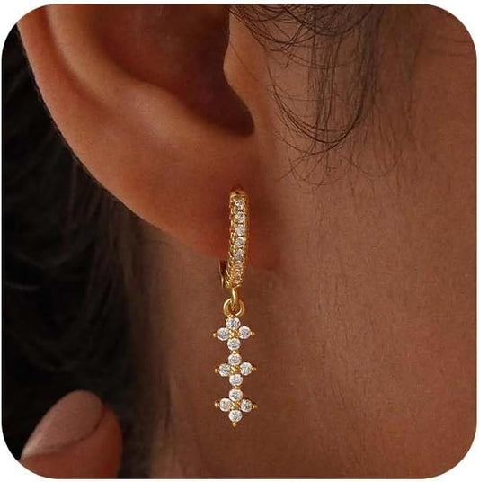 14K Gold Plated Dangle Earrings for Women - Dainty, Trendy, Hypoallergenic CZ Drop Earrings - Simple Long Dangling Jewelry