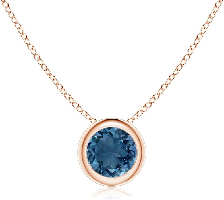 Angara Natural London Blue Topaz Solitaire Pendant for Women | Round Blue Topaz Pendant Necklace in 14K Solid Gold/Silver/Platinum With 18" Chain | December Birthday, Gemstone Jewelry Gift