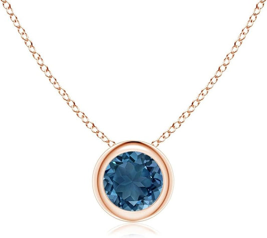 Angara Natural London Blue Topaz Solitaire Pendant for Women | Round Blue Topaz Pendant Necklace in 14K Solid Gold/Silver/Platinum With 18" Chain | December Birthday, Gemstone Jewelry Gift