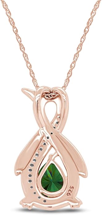 Infinity Penguin Pendant Necklace for Women, 14K Gold Over Sterling Silver with Pear & Round Cut Simulated Birthstone & White Diamond Accents, Dainty Animal Jewelry Gift with 18" Chain