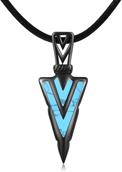 PCTJYFU Arrowhead Necklace 925 Sterling Silver for Women Men Pendant with Blue Opal/Abalone Shell/Turquoise Black Gold Plating Protective Symbol Jewelry Adjustable Chain Gift for Him Her