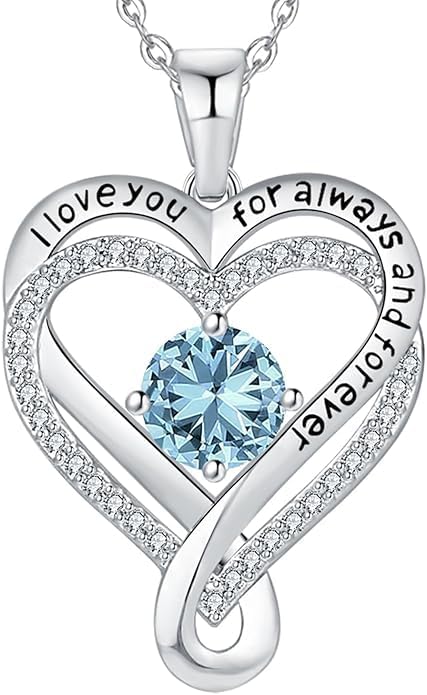 Birthstone Infinity Heart Necklace for Women Wife Girlfriend Mom Daughter Gifts S925 Silver Jewelry For Anniversary Rose Gold Gifts For Birthday Christmas Mothers Valentines Day