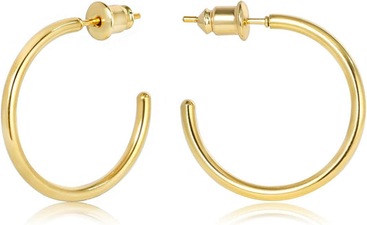 Minimalist Hoops for Women - 14K Gold Open Huggie Hoop Earrings, Hypoallergenic Tiny Hoops in Gold and Silver (Set of 1-5 Pairs)