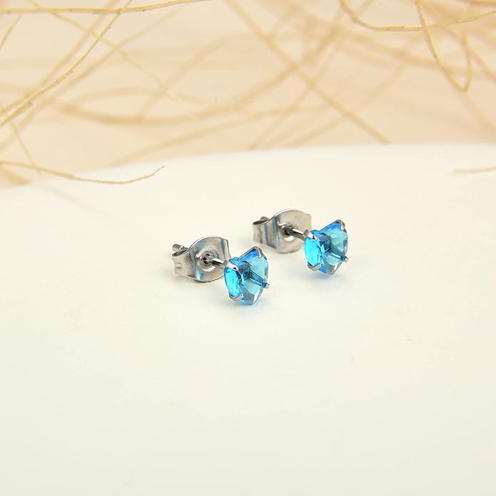 12 Pairs 18K Gold Plated Surgical Stainless Steel Stud Earrings, Star Heart Square Stud Earring for Women, Cubic Zirconia Birthstone Stud Earrings Set