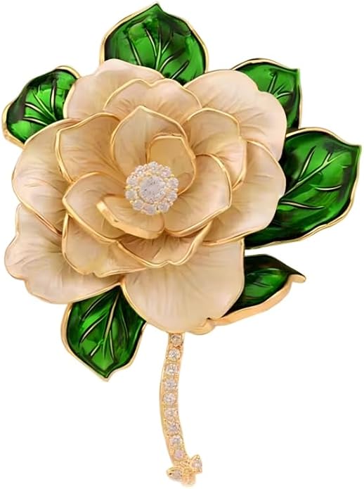Rhinestone Camellia Brooch Pin – Gold Plated | Charming Gift for Mom & Wife on Thanksgiving, Birthdays & Weddings