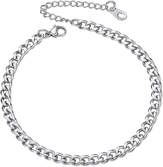 PROSTEEL Stainless Steel Chain Anklets for Women, Silver/Gold Tone, Ankle Bracelets Hypoallergenic, 8-10.5 Inch Adjustable, Come with Box