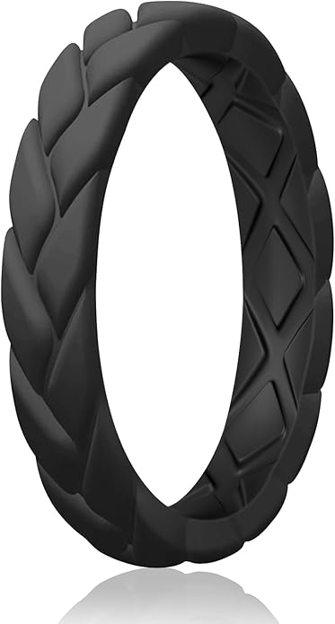 Egnaro Women's Silicone Stackable Rings 3.5mm Wide 2mm Thick, Rubber Flexible Hypoallergenic Wedding Bands For Workout Leaf Braided Fashion
