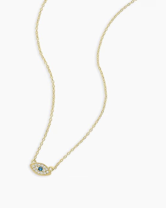 gorjana - Evil Eye Pendant Necklace - 18K Gold Plated - Adjustable Link Chain wITH White CZ and London Blue Nanogem Talisman - Perfect for Layering - Long-Lasting