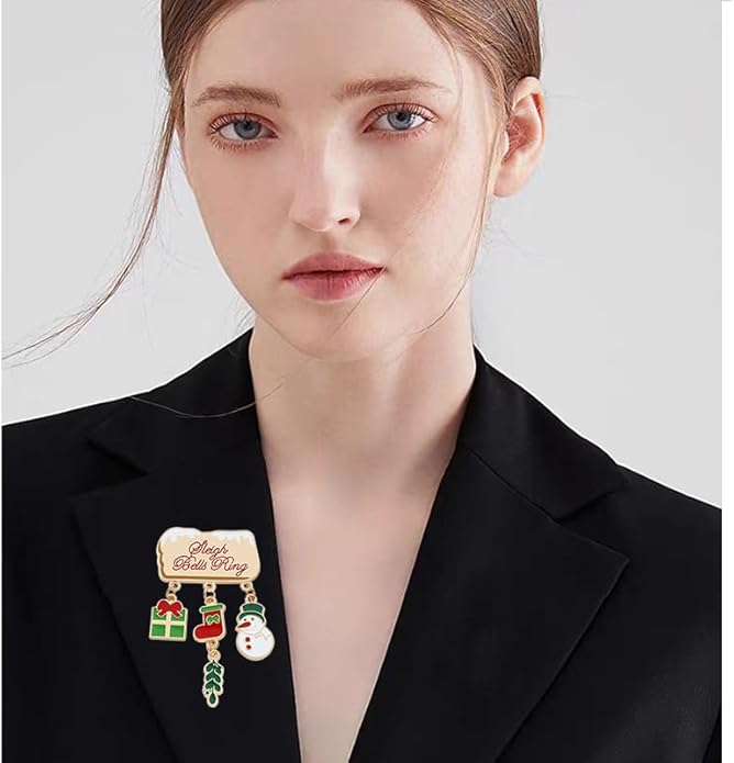 ONLYJUMP Christmas Bell Brooch Pins for Women Girls Lovely Crystal Christmass Tree Snowflake Bell Reindeer Snowman Brooches Colorful Xmas Enamel Pins Holiday Party Gift