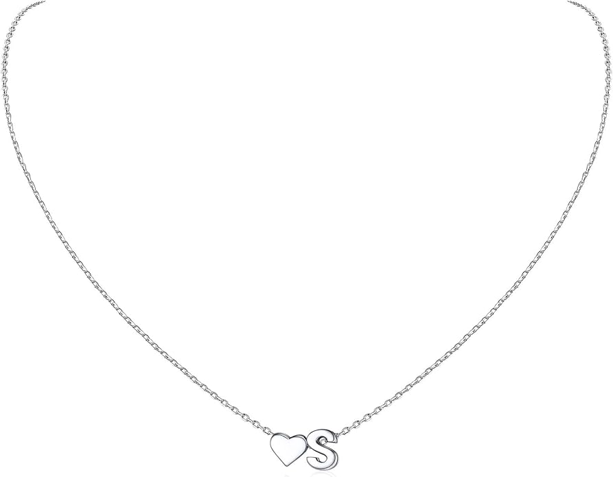 ChicSilver 925 Sterling Silver Heart Initial Necklaces for Women -Dainty Personalized Heart Pendant Letter Alphabet Necklace for Women