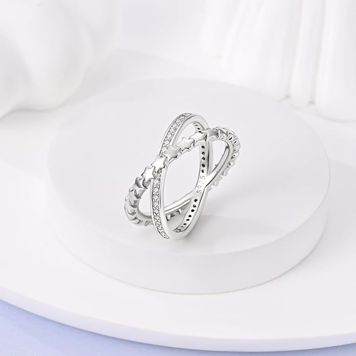 NARMO 925 Sterling Silver Rings for Women Evil Eyes Rings Entwined Line Cubic Zirconia Rings Simple Stackable Finger Rings Engagement Ring Personality Rings Size 6-9