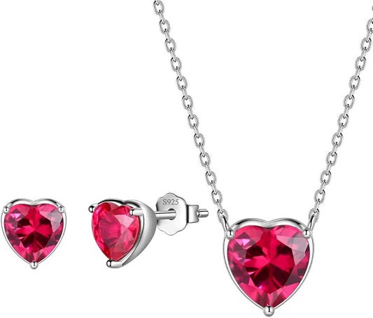 Aurora Tears 925 Sterling Silver 12 Birthstone Hearts Jewelry Women Crystal Wedding/Engagement/Bridal Heart Necklace/Earring/Ring/Bracelet Sets Jewellery