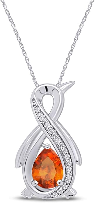 Infinity Penguin Pendant Necklace for Women, 14K Gold Over Sterling Silver with Pear & Round Cut Simulated Birthstone & White Diamond Accents, Dainty Animal Jewelry Gift with 18" Chain