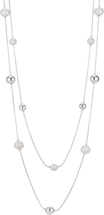 Silver Layered Long Necklace for Women Pearl Crystal Sweater Strand Chain Necklaces Fashion Gifts