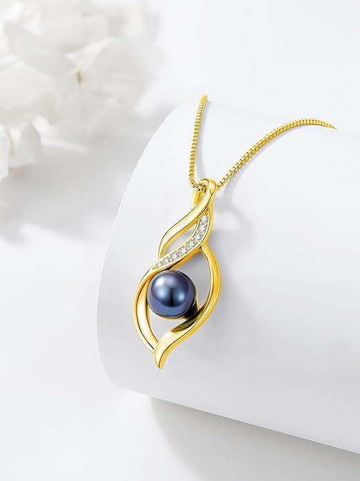 KANNSOAR Tahitian Black Pearl AAAA 18K Gold Plated Sterling Silver Pendant Necklace for Women Wife Mom Girlfriend Valentine Her Jewelry Gift for Anniversary Birthday Christmas