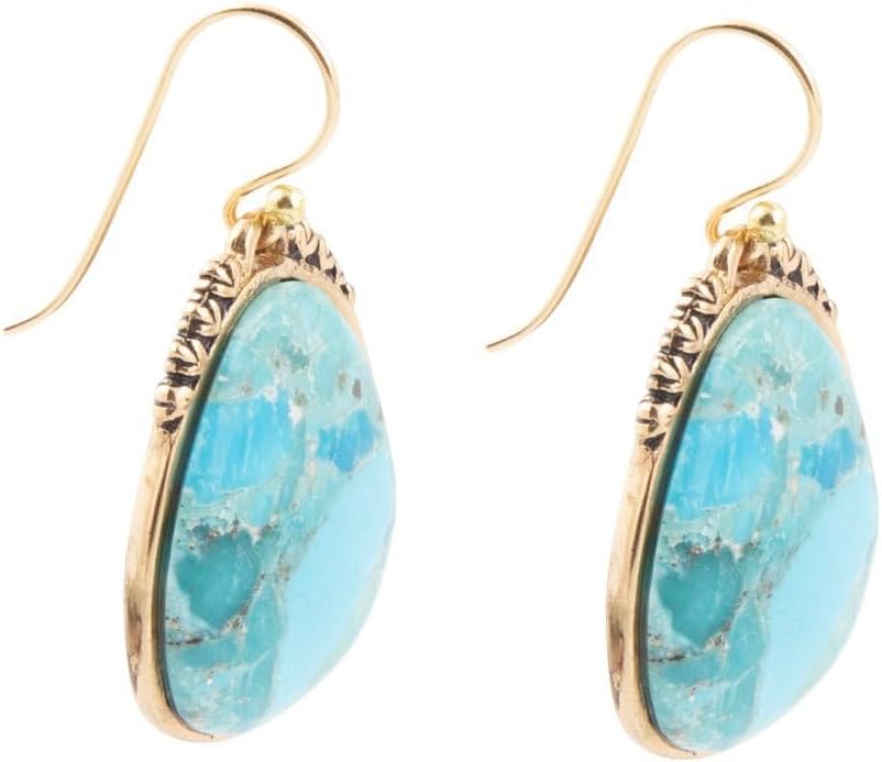 Barse Jewelry Agave Genuine Blue Turquoise and Golden Drop Earrings