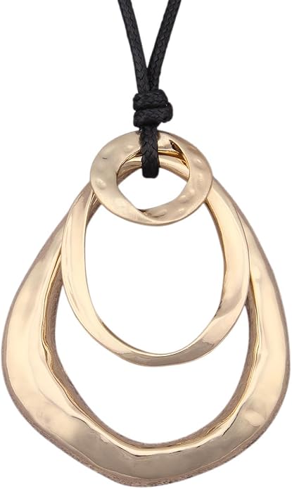 Long Boho Necklaces for Women Vintage Leather Wooden Pendant Y Choker Ethnic Style Gold Circle Hippie Sweater Necklace