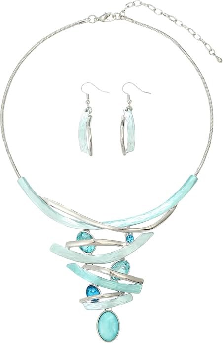 Chunky Statement Jewelry Set Vintage Retro Leaf Flower Floral Geometric Bohemian Boho Bib Necklace Earring Set Fashion Costume Jewelry for Women Girls Wedding Party Prom Unique Gift