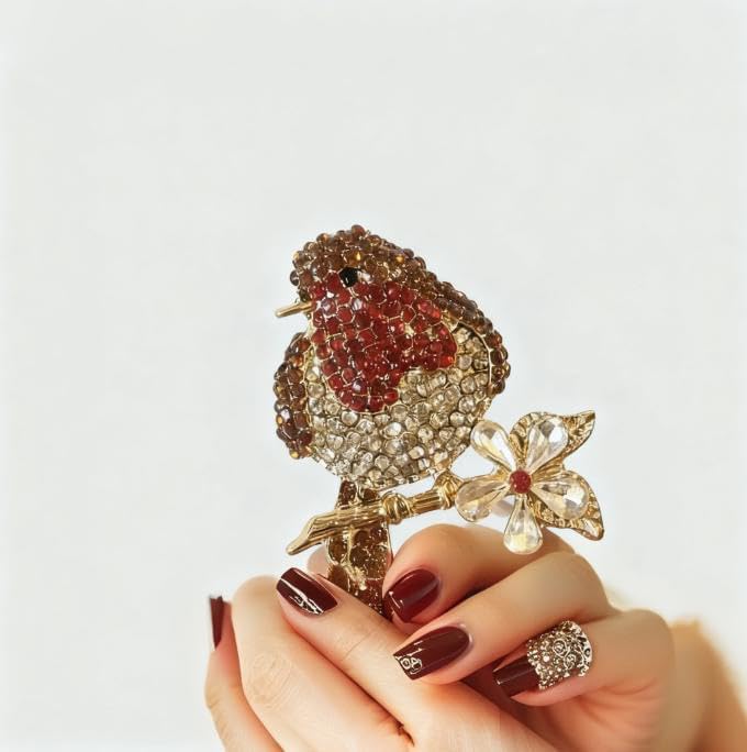 Rhinestone Red Breasted Robin Bird Brooch Pin Vintage Inspired Pin